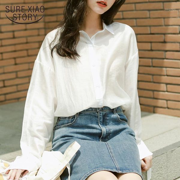 

fashion long sleeve white blouse women 2021 korean casual cardigan shirt elegant office blouses blusas 11505 women's & shirts
