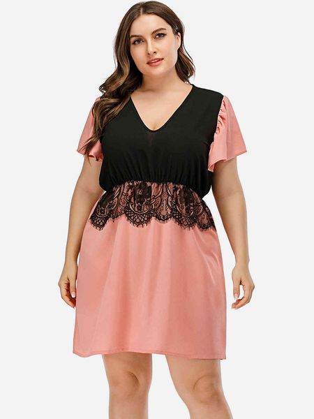 

plus size dresses hy8630# large short sleeve v-ne waist stitching for women