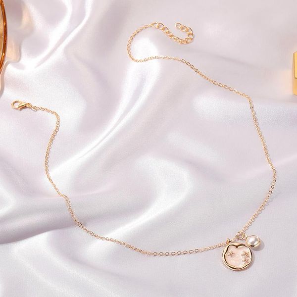 

imitation pearl sweet starry sky necklace for women clavicle chain gold color goth party jewelry gift pendant necklaces, Silver