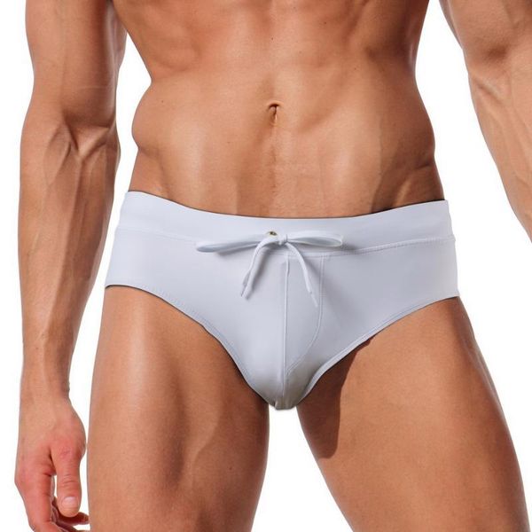 

men's color matching swimming briefs trunks lace male summer swim beach board solid middle waist shorts pants s-xl etog, White;black