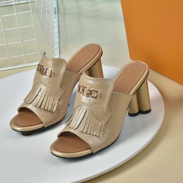 

slippers high heels women sandals 2021 summer tassel fashion genuine leather wedges, Black
