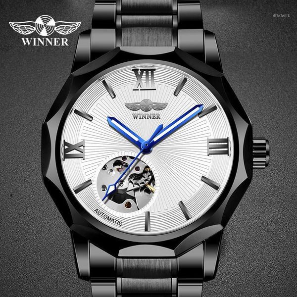 

black watch automatic mechanical men's clocks steel strap luminous hands male watches wristwatches, Slivery;brown