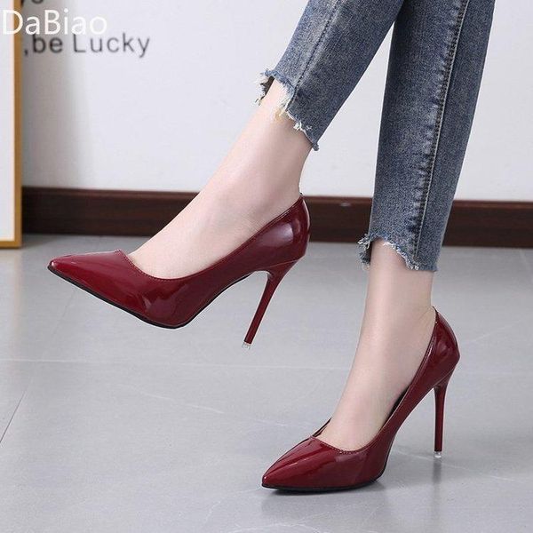 

dress shoes high heels wedding stiletto nude red pointed toe large size lady pumps summer, Black