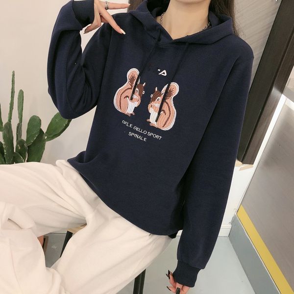 

2021 feijia women's loose casual hoodie f family fresh and sweet embroidered, Black