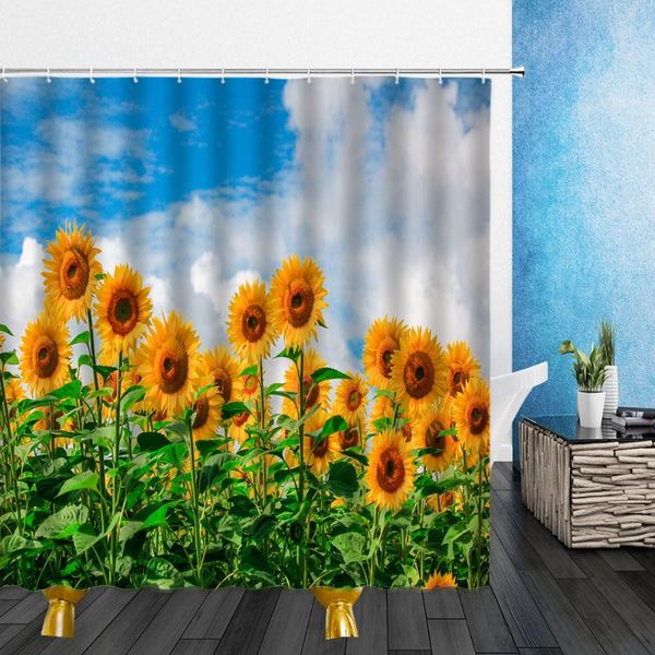 

flowers bathroom shower curtain waterproof polyester yellow sunflower 3d bath screen with hooks curtains