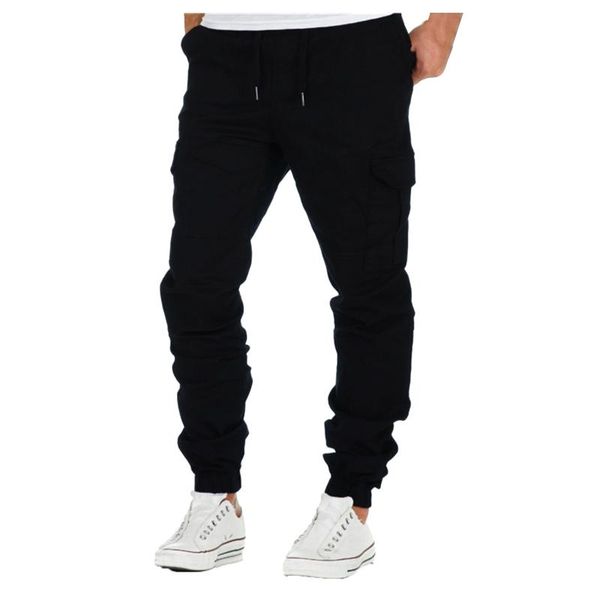 

men's pants casual elastic waist male trousers joggers sweatpants solid color black gym fitness workout running long