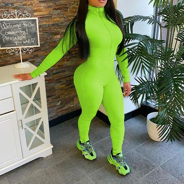 

women's pants & capris womens club playsuit 2021 autumn zipper long sleeve one piece bodycon rompers slim jumpsuit turtleneck tracksuit, Black;white