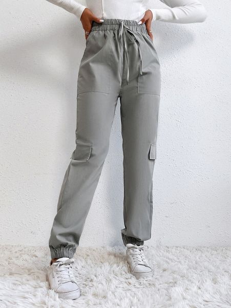 

petite tie waist flap detail pants 29cz#, Black;white