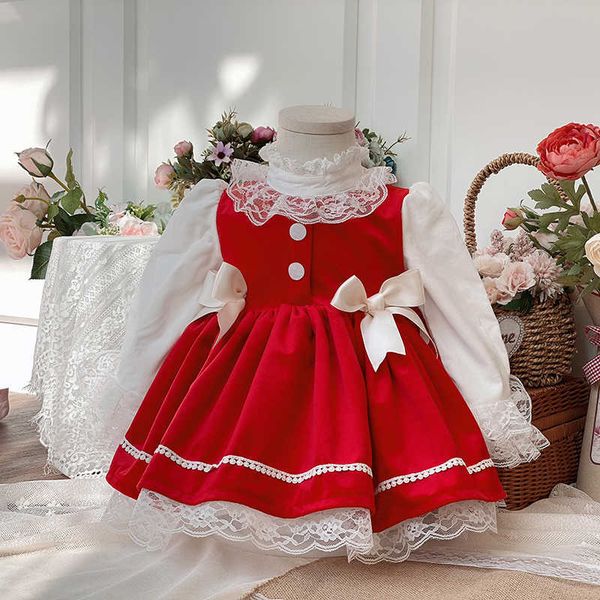 Baby Girl Spanish Turkey Dress Bambini Lolita Princess Ball Gown Infant Red Year Abiti Toddler Birthday Party Vestidos 210615