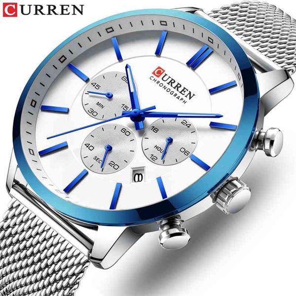 

curren luxury brand men watch quartz chronograph male clock waterproof stainless steel sport watch men relogio masculino 210517, Slivery;brown