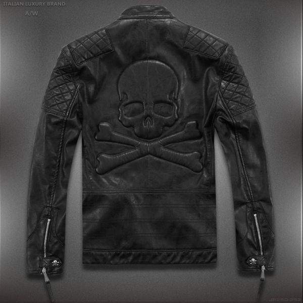 

new spring fashion men, brand motorcycle leather ets skull m-5xl, Black;brown
