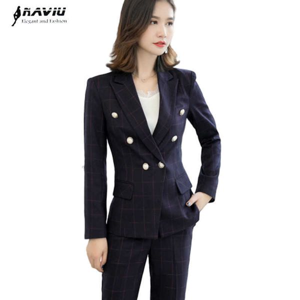 

naviu arrives fashion two piece set winter outfit for women suit plaid blazer and pants formal work wear 210604, White;black