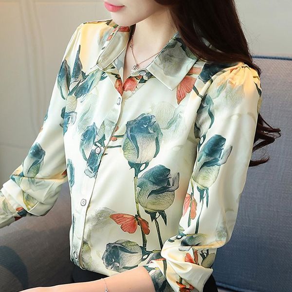 

blusas mujer de moda 2021 blouse women turn down collar office long sleeve print chiffon shirt blouses a114 women's & shirts, White
