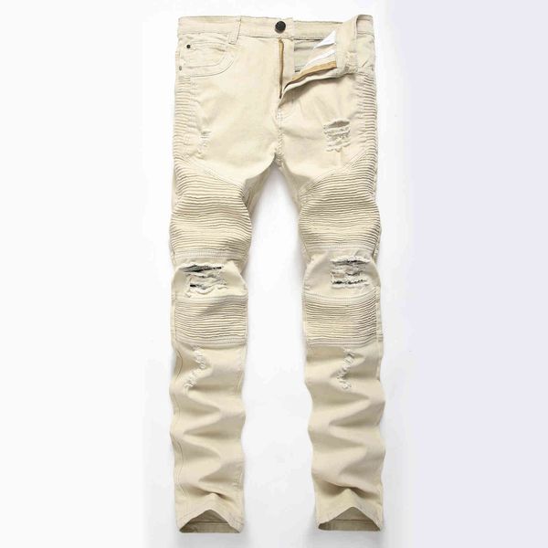 

wholesale male personality wrinkle slim elastic jeans pants for, Black