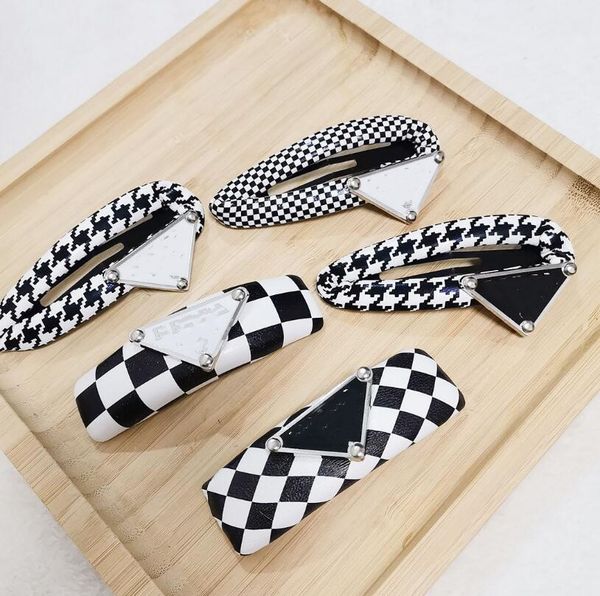 

barrettes black and white checkerboard sponge triangular bangs multi-style headwear fast delivery, Golden;silver