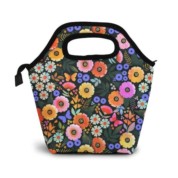 

ditsy florals lunch bag lunch/ice bags portable insulated picnic box for women men organizer, Blue;pink