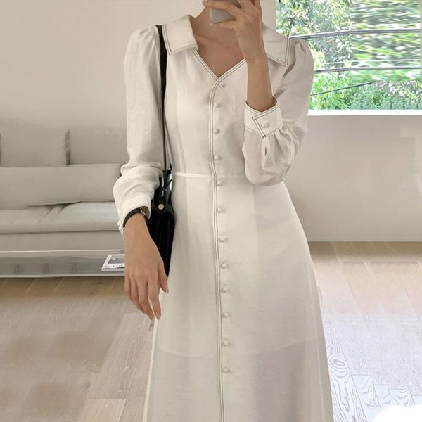 

wavsiyier party midi dress women vintage long sleeve 2021 single-breasted solid autumn woman a-line dresses eleg casual, Black;gray