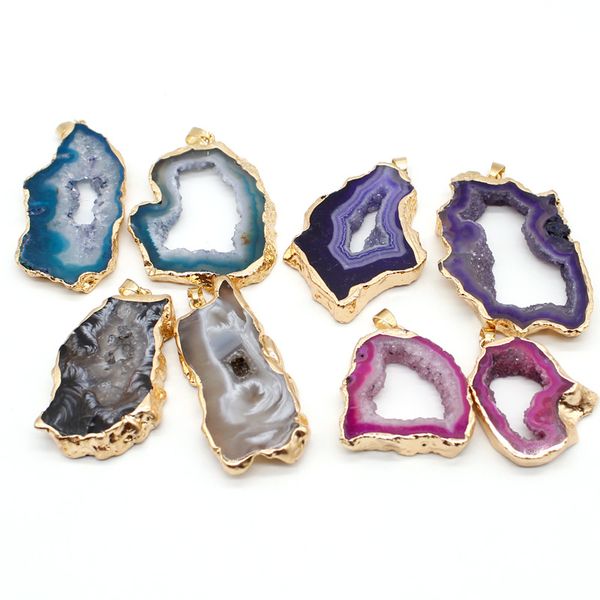 

gold edge natural agate pendant necklace fashion jewelry for wholesale, Silver