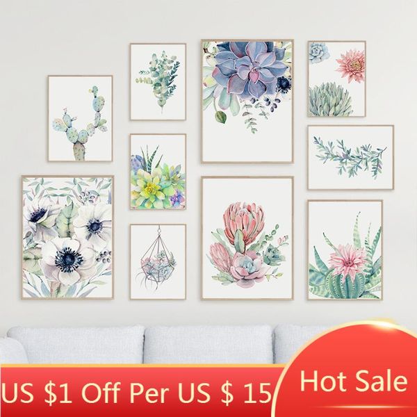

paintings colorful flowers canvas painting wall art cactus succulents aloe nordic posters and prints pictures for living room decor
