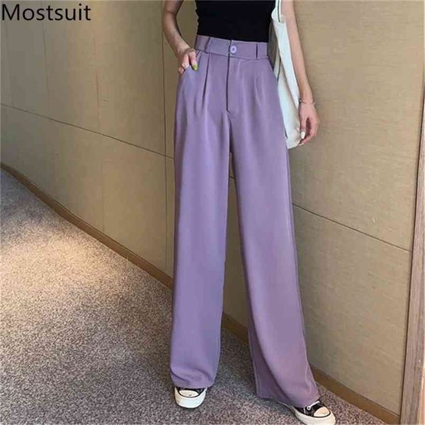 

high waist wide leg full-length pants trousers women solid fashion korean streetwear straight autumn 210513, Black;white