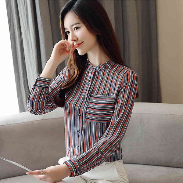 

women's blouses & shirts biboyamall spring fashion long sleeved plus size casual women simple clothing striped 7epw, White