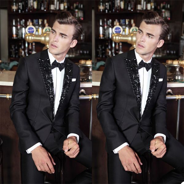 

designer celebrity mens customized wedding tuxedos sequins lapel red carpet men wear dinner prom party blazer (jacket+pants), Black;gray