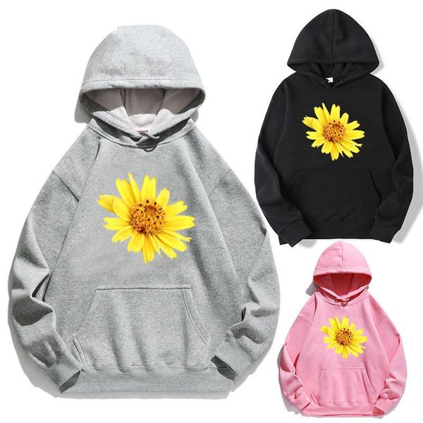 

women's hoodies & sweatshirts women hoodie chrysanthemum printed fleece long sleeve loose sweatshirt with hat girls pullovers winter, Black