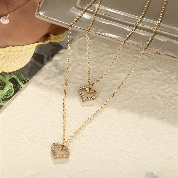 

chains handmade heart necklace for women multi-layer rhinestone necklaces clavicle wedding jewelry2021, Silver
