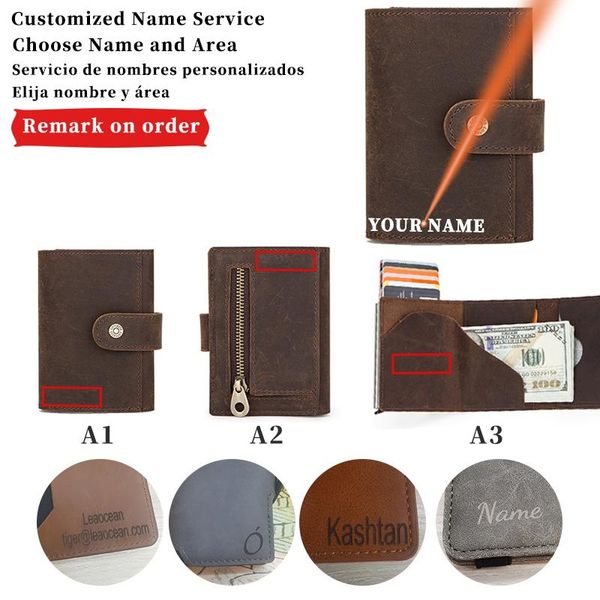 

card holders dascusto aluminium box genuine leather cover custom name holder with coin pocket engraving personalized men purse, Brown;gray