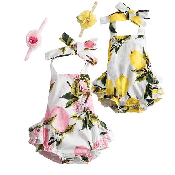 

fashion baby floral print romper sunsuit+headband clothes set summer 2pcs outfits for kids toddler girls clothing sets, White