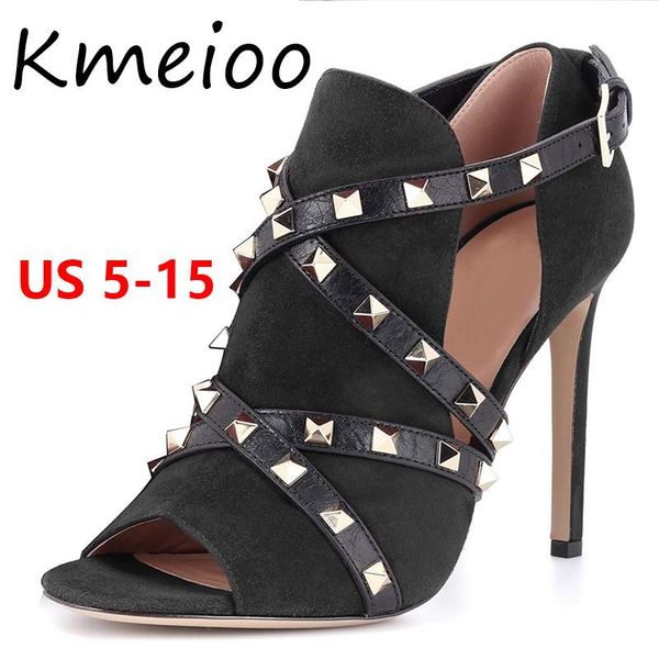

kmeioo shoes woman us size 5-15 rivets pumps women peep toe high heels ladies wedding slip on stiletto dress, Black