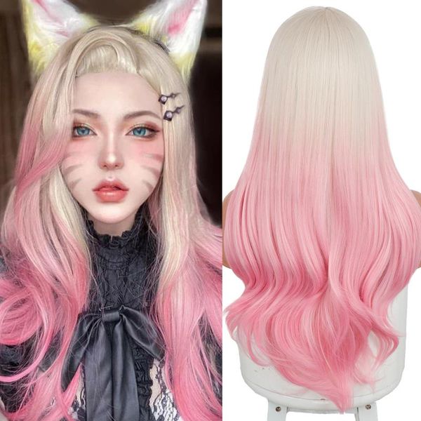 

synthetic wigs long wavy white to pink ombre for women natural medium daily/cosplay, Black