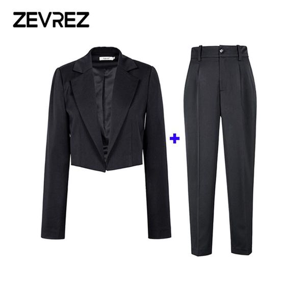 

women's suits & blazers business women pencil pant 2 piece sets black solid blazer + office lady notched jacket female outfit zevrez, White;black