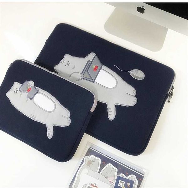 

ins cartoon cat laptablet case liner bag for korean fashion ipad pro 9.7 10.5 11 13 inch computer case cover briefcase pouch 211025