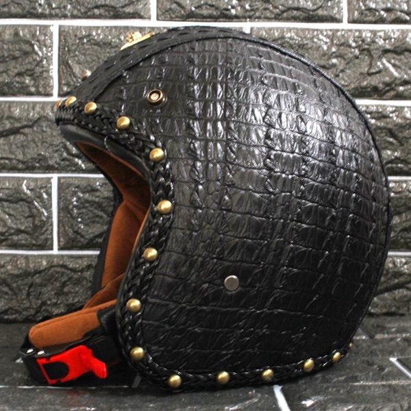 

motorcycle helmets 2021 synthetic leather helmet retro vintage cruiser chopper scooter cafe racer moto 3/4 open face helme