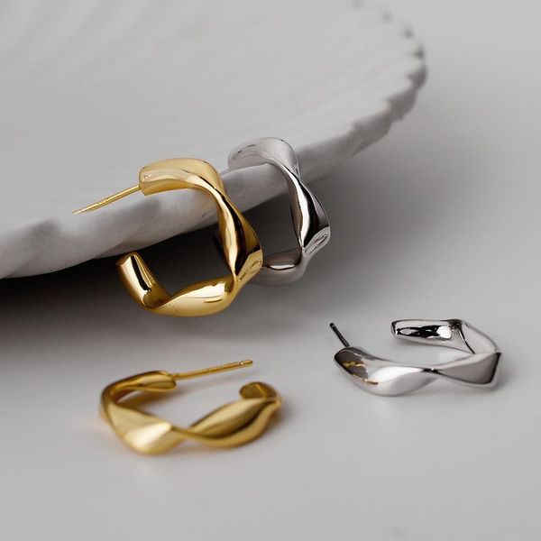 

hoop & huggie real 925 sterling silver earrings for women twisted chic korean aesthetic earings fashion jewelry 2021 ladies gifts, Golden;silver