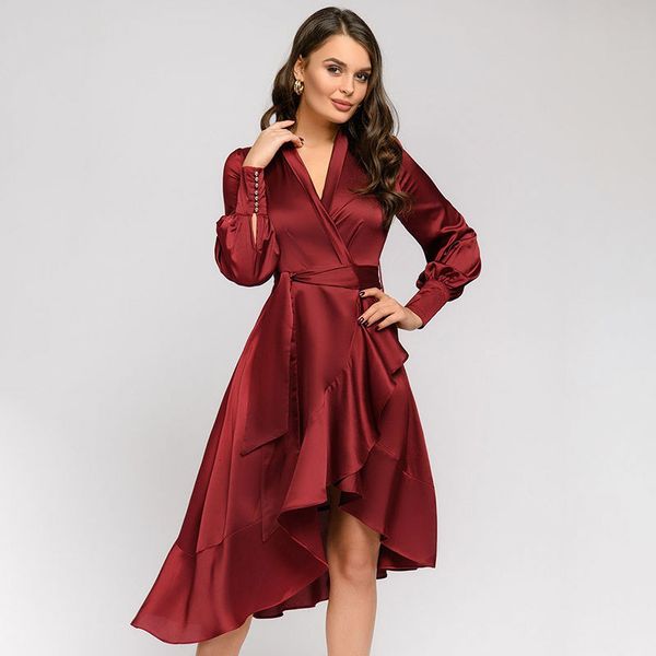 

dresses women vintgae sashes ruffled a-line party long sleeve v neck solid elegant casual summer fashion dress, Black;gray