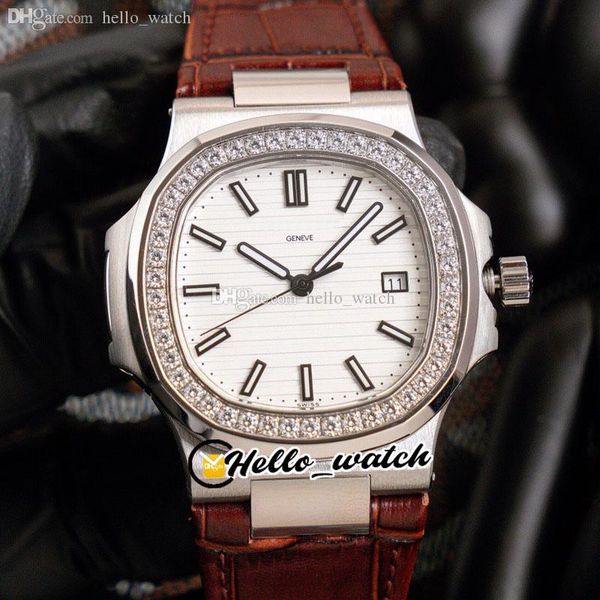 

40mm 5711/1a 010 5711 sport watches cal.324 automatic mens watch 5711/1a-011 white textured dial steel case diamond brown leather strap hell, Slivery;brown