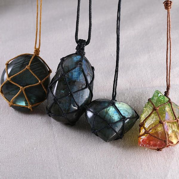 

pendant necklaces natural irregular crystal labradorite moonstone sunstone necklace divination spiritual meditation jewelry random size, Silver