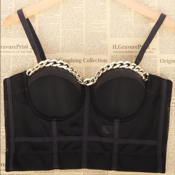 

camisoles & tanks pure color stage costumes crop bustier corset cropped vest black chain breath women fashion club outfits, Black;white