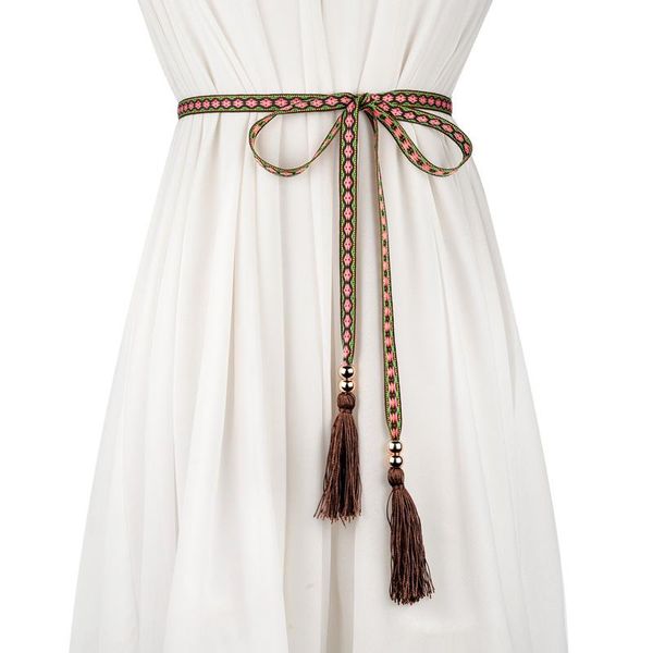 

belts fashion thin belt bowkont long tassel fabric for women waist line female, Black;brown