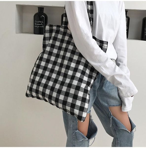 

evening bags women's plaid canvas shopping shoulder bag large-capacity handbag retro school soft brushed fabric