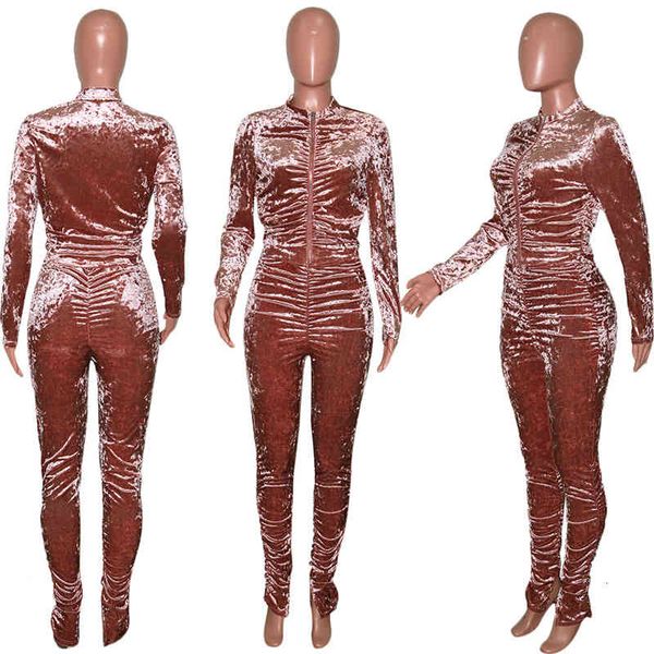 

luxury stacked sweatsuits women velvet two piece set zipper jacket and long pants suit casual velour tracksuit women's sets outfitsthe, Gray