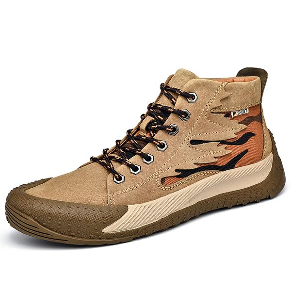 

men autumn new fashion first pigskin casual boots masculino breathable mid-high board shoes male lace-up comfy sports ankle boot, Black