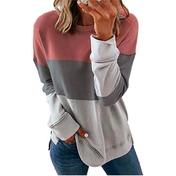 Jocoo Jolee Donna Casual Manica lunga Stampa a righe T-shirt allentata Elegante Color Block Top oversize Nuovo Tie Dye Pullover 210330