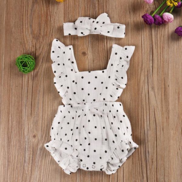 

jumpsuits 2pcs summer rompers infant baby clothes ruffle print romper jumpsuit headband outfits 0-24m girl, Blue