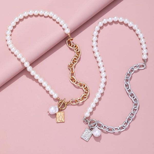 

chokers ladies fashion charm retro pearl necklace splicing couple jewelry wholesale, Golden;silver