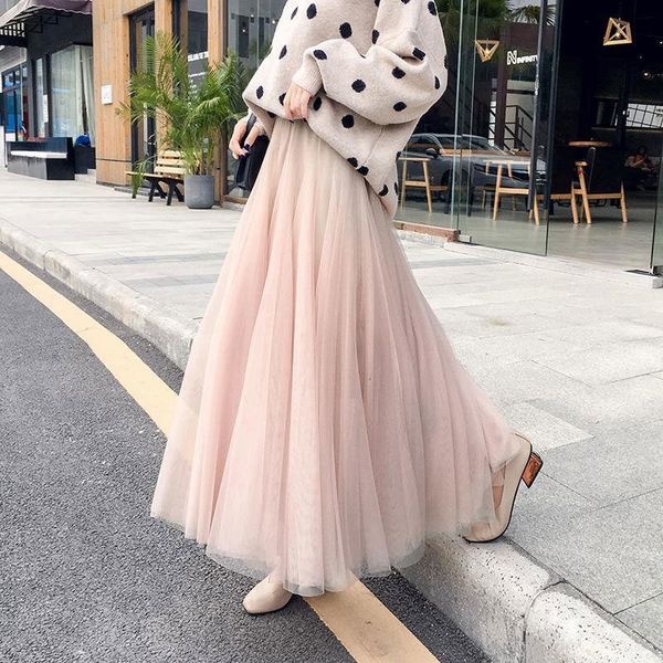 

korea fashion spring summer feminine all-mated casual a line student long sweet loveliness gauze maxi skirt d179, Black