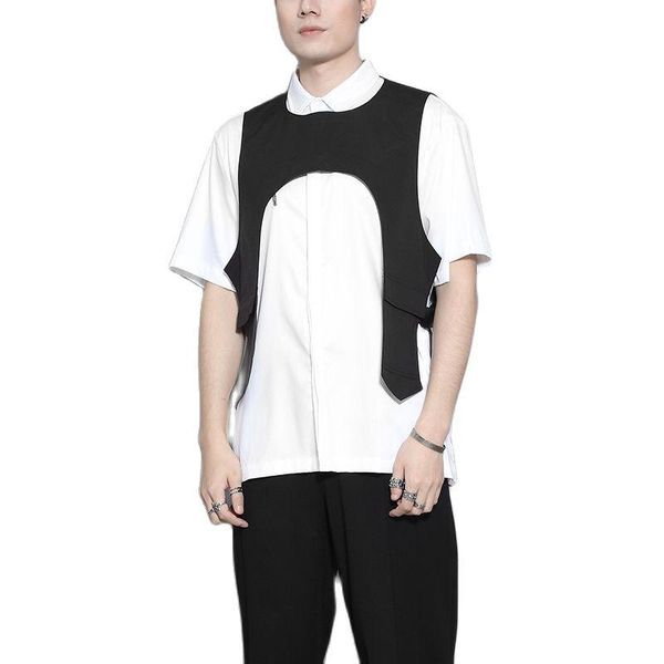 

men side ribbon buckle hollow out punk hip hop techwear vest women's harajuku tactical cargo gilet homme men's vests, Black;white
