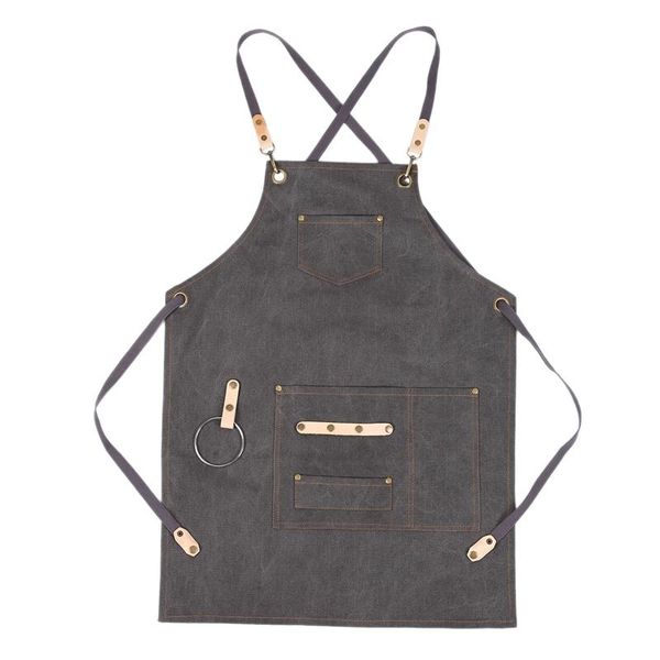 

aprons bbq canvas apron bib chef kitchen for women men barista bartender pockets home barber cook coffee restaurant-dark gray